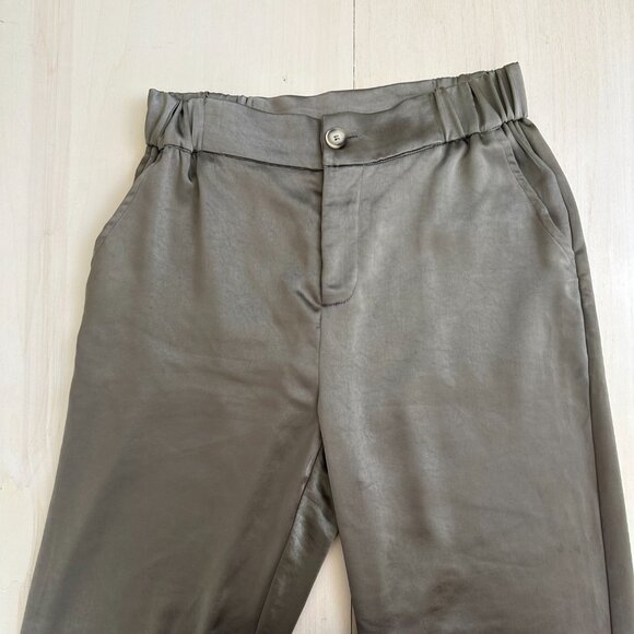Ellison Satin Jogger Women's M Olive Green Casual Crop - Picture 3 of 6